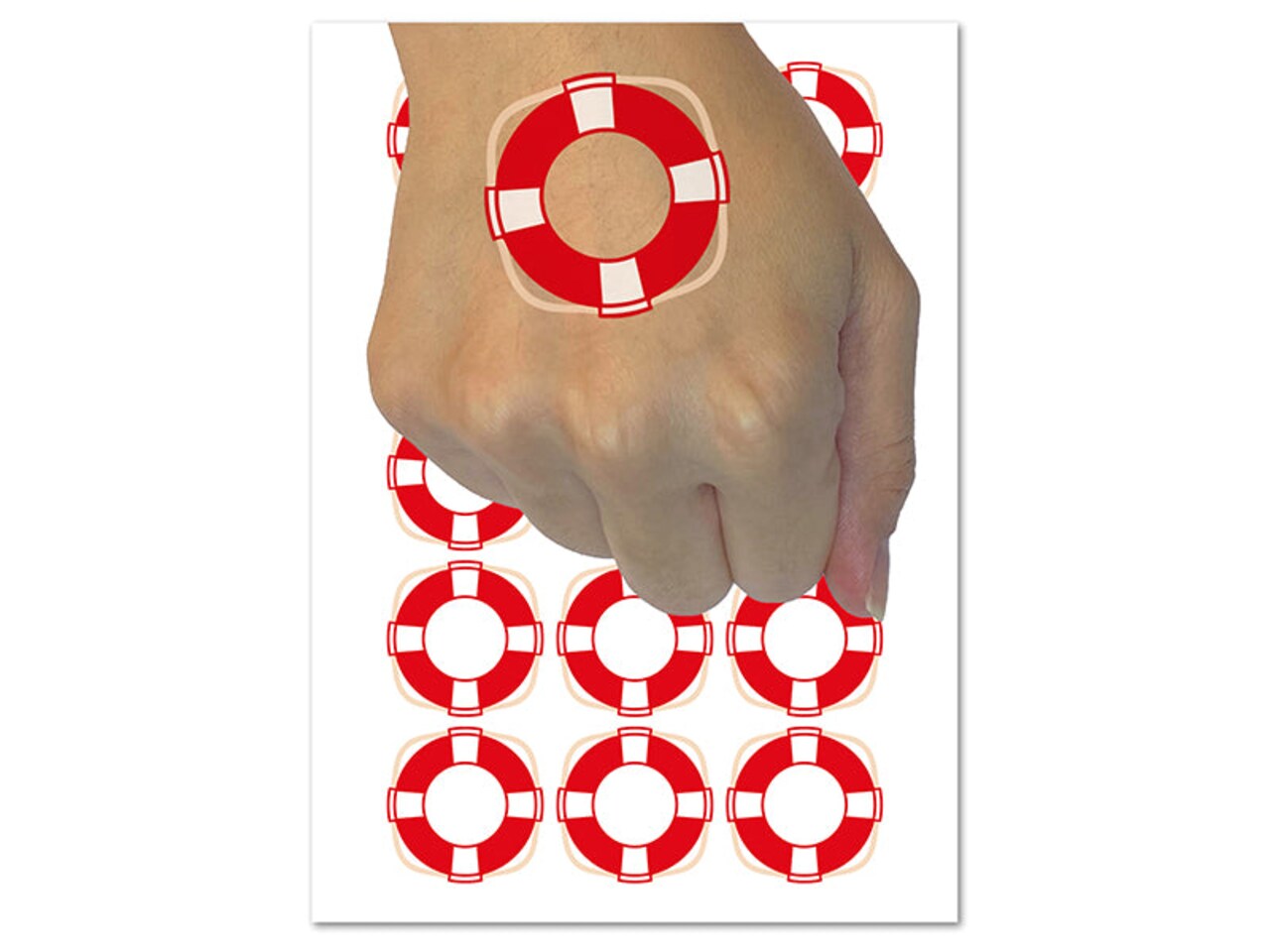 Nautical Lifesaver Buoy Preserver Temporary Tattoo Water Resistant Fake Body Art Set Collection (1 Sheet)